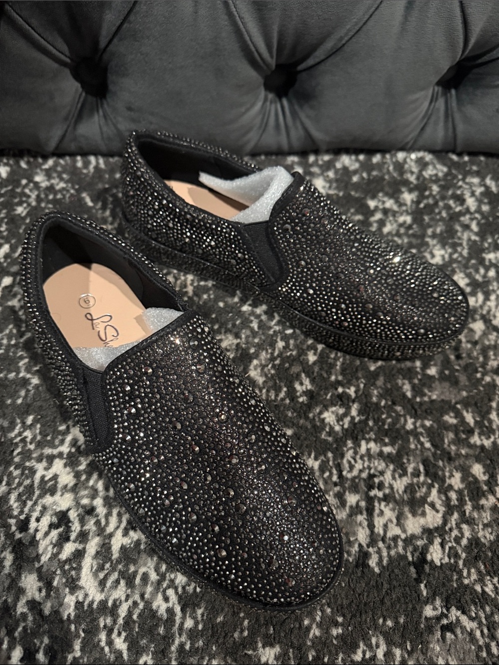 Embellished Black Slip-On Women's Shoes